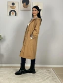 Kadın Kapüşonlu Leopar Astarlı Taba Trençkot - 4