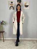 Kadın Kapüşonlu Çizgili Astarlı Krem Trençkot thumbnail 4