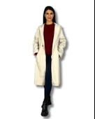 Kadın Kapüşonlu Çizgili Astarlı Krem Trençkot thumbnail 1