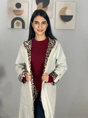 Kadın Kapüşonlu Leopar Astarlı Krem Trençkot - 4