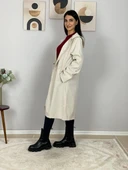 Kadın Kapüşonlu Çizgili Astarlı Krem Trençkot thumbnail 3