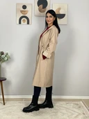 Kadın Kapüşonlu Çizgili Astarlı Bej Trençkot - 4