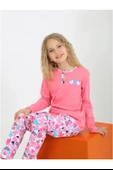 Kız Çocuk Love Me Baklı Uzun Kollu %100 Pamuklu Düğme Detaylı Pijama Takımı  10/15 Yaş - 1