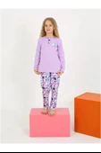 Kız Çocuk Love Me Baklı Uzun Kollu %100 Pamuklu Düğme Detaylı Pijama Takımı  10/15 Yaş - 3