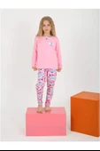 Kız Çocuk Love Me Baklı Uzun Kollu %100 Pamuklu Düğme Detaylı Pijama Takımı  10/15 Yaş - 2