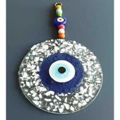 Mavi Nazar Boncuklu Beyaz Kesme Cam Desenli Duvar Süsü Nazarlık thumbnail 3