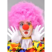 Pembe Renk Kıvırcık Bonus Peruk ve Kırmızı Burun Seti - 1