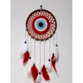 Nazar Boncuğu Motifli Düş Kapanı El Yapımı Kırmızı Duvar Süsü thumbnail 3