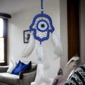 Nazar Boncuğu Motifli Mavi Fatma Ana Eli Duvar Süsü El İşçiliği Duvar Dekoru thumbnail 3