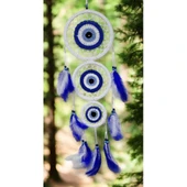 Nazar Motifli Üç Çemberli Kuş Tüylü Beyaz Duvar Süsü thumbnail 2