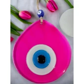 Orta Boy Şeffaf Pembe Damla Desen Nazar Boncuklu Duvar Dekoru Cam Duvar Süsü - 2