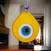 Orta Boy Şeffaf Sarı Damla Desen Nazar Boncuklu Duvar Dekoru Cam Duvar Süsü thumbnail 4