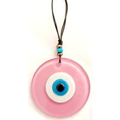 Pembe Renk Cam Nazar Boncuklu El Yapımı Özel Tasarım Duvar Süsü Hediyelik Eşya - 1