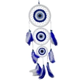 Nazar Motifli Üç Çemberli Kuş Tüylü Beyaz Duvar Süsü thumbnail 1