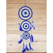 Nazar Motifli Üç Çemberli Kuş Tüylü Mavi Duvar Süsü thumbnail 3