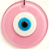 Pembe Renk Cam Nazar Boncuklu El Yapımı Özel Tasarım Duvar Süsü Hediyelik Eşya - 2