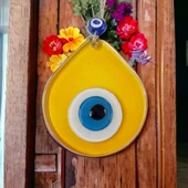 Orta Boy Şeffaf Sarı Damla Desen Nazar Boncuklu Duvar Dekoru Cam Duvar Süsü thumbnail 3