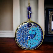 Yaldızlı Nazar Boncuklu Tavus Kuşu Duvar Süsü Cam Duvar Dekoru thumbnail 3