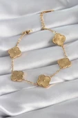 316L Çelik Gold Renk Yonca Model İşleme Detay Kadın Bileklik - TJ-BB5882 - 1