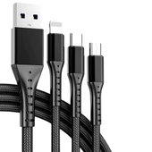 POWERMASTER PM-26332 3IN1 SİYAH 1.2 METRE (MICRO USB - LIGHTNING - TYPE C) TELEFON ŞARJ KABLOSU - 1