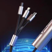 POWERMASTER PM-25800 5V - 2.4A 3İN1 (MİCRO USB - LİGHTNİNG - TYPE C) TELEFON ŞARJ KABLOSU - 2