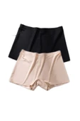 2 Adet Kadın Dikişsiz Görünmez İz Yapmaz Mini Şort Boxer Siyah Ten thumbnail 2