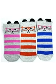 3 Çift Kedi Temalı 3 Boyut Kulaklı Pamuklu Esnek Kadın Bilek Çorap thumbnail 1