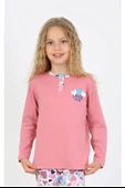 Kız Çocuk Love Me Baklı Uzun Kollu %100 Pamuklu Düğme Detaylı Pijama Takımı  2/5 Yaş - 1