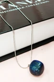 Lapis Lazuri Doğal Taşı Zincirli El Yapımı Kolye Uç: 2 cm Zincir: 20 cm Kutulu - 3