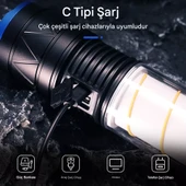 Süper Parlak LED Taktik El Feneri Yakınlaştırılabilir USB Şarj Edilebilir - 8