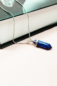 Lapis  Lazuli Doğal Taşı Zincirli El Yapımı Tasarımlı Kolye Uç: 3,5 cm Zincir: 20 cm Kutulu - 3