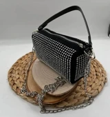 Kadın Siyah Işıltılı Taşlı Omuz Çantası - 1