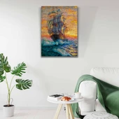 Turuncu ve Mavi Tonlarda Yelkenli Kadırga Kanvas Tablo 50 x 70 thumbnail 2