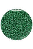 Koyu Yeşil Renk 4 mm Yaklaşık 660 adet / 60 gram Cam Boncuk Oya Yazma Bileklik ve Kolye - 1