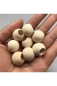 20 Gr (20 Adet) Ahşap Boncuk 15 mm çap x 10 mm Delik Doğal Yuvarlak Ahşap Makrome El İşi Çanta thumbnail 5