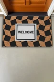 Valerine Life Ekose Desenli Kahverengi Siyah Welcome Hoş Geldiniz Kapı Önü Paspası 45x70cm thumbnail 3