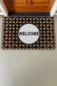 Valerine Life Artı Desenli Kahverengi Siyah Welcome Hoş Geldiniz Kapı Önü Paspası 45x70cm thumbnail 3