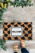Valerine Life Ekose Desenli Kahverengi Siyah Welcome Hoş Geldiniz Kapı Önü Paspası 45x70cm thumbnail 2