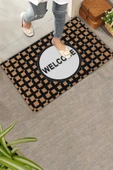 Valerine Life Artı Desenli Kahverengi Siyah Welcome Hoş Geldiniz Kapı Önü Paspası 45x70cm thumbnail 1