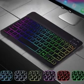 Lenovo Tab M10 Plus TB128FU 10.61" Uyumlu Kablosuz Bluetooth Şarjlı Rgp 7 Renk Işıklı Klavye Mouse Seti thumbnail 6