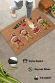 Valerine Life Noel Yılbaşı Kurabiyeleri Kırmızı Kahverengi Welcome Hoş Geldiniz Kapı Önü Paspası 45x70cm thumbnail 3