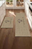 Valerine Life Bi Kahve Fincanlı Krem Rengi Mutfak Matı Halısı Yıkanır Kaymaz Taban Tezgah Önü Paspası İkili Set - 2