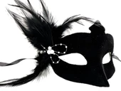 Siyah Renk Yandan Tüylü Süet Kaplama Beyaz İncili Parti Maskesi 18x15 Cm thumbnail 2