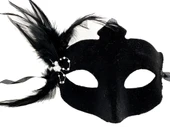 Siyah Renk Yandan Tüylü Süet Kaplama Beyaz İncili Parti Maskesi 18x15 Cm thumbnail 1