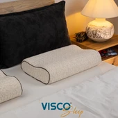 Visco Yastık Ortopedik Yastık Organik Keten Kılıflı Boyun Destekli Velicia Visko 55x35x12-10 cm thumbnail 5