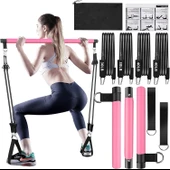 Valkyrie 4 Lastikli 1. Kalite Pilates Bar Egzersiz Çubuğu Ayarlanabilir Zorluk Evde Spor Squat Kademeli Çantalı Kolay Kurulum - 1