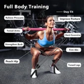 Valkyrie 4 Lastikli 1. Kalite Pilates Bar Egzersiz Çubuğu Ayarlanabilir Zorluk Evde Spor Squat Kademeli Çantalı Kolay Kurulum - 4