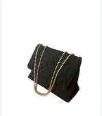 2 bölmeli kapitone dikişli zincir askılı omuz ve çapraz detaylı siyah kadın çanta - 1