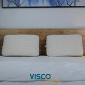 Visco Yastık Klasik Yüksek Yastık Ergonomik Yastık Fiore Doğal Keten Kılıflı Yastık 65x40x14 cm - 3