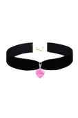 Pembe Damarlı Akik Doğal Taş Kadın Siyah Kadife Choker Kolye - 3